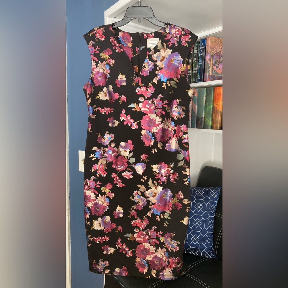 Beige by eci Metallic Floral Dress Sz 12